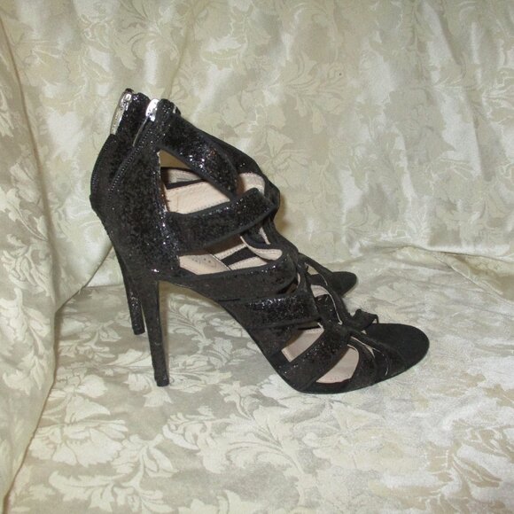 Coach black glitter Ludlow sandals heels size 8.5 - Picture 1 of 8